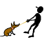 Хозяин волоком тащит строптивого пса.